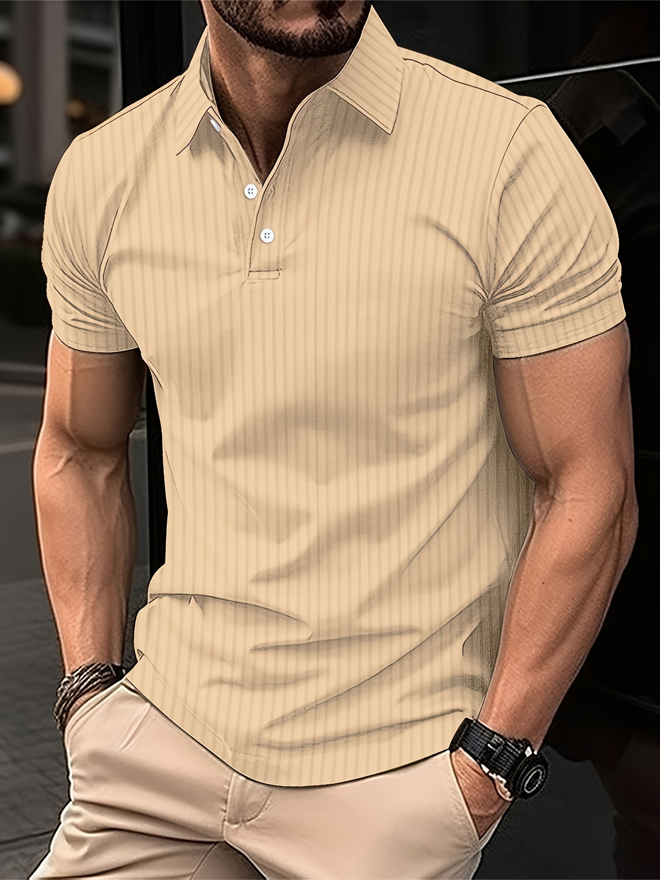 casual ribbed mens comfy daily short sleeve lapel shirt summer golf sports details 21