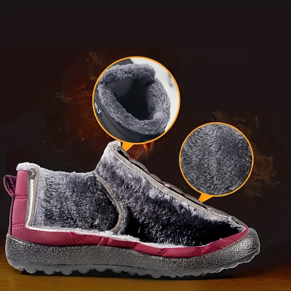 womens solid color platform snow boots casual slip on plush lined boots comfortable ankle booties details 9