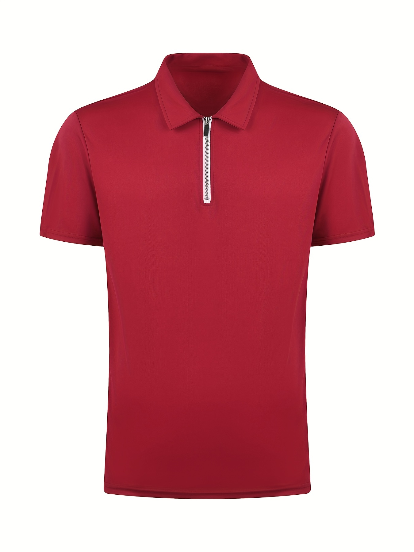 solid color mens casual short sleeves zipper shirts lapel collar tops pullovers mens clothing for summer details 10