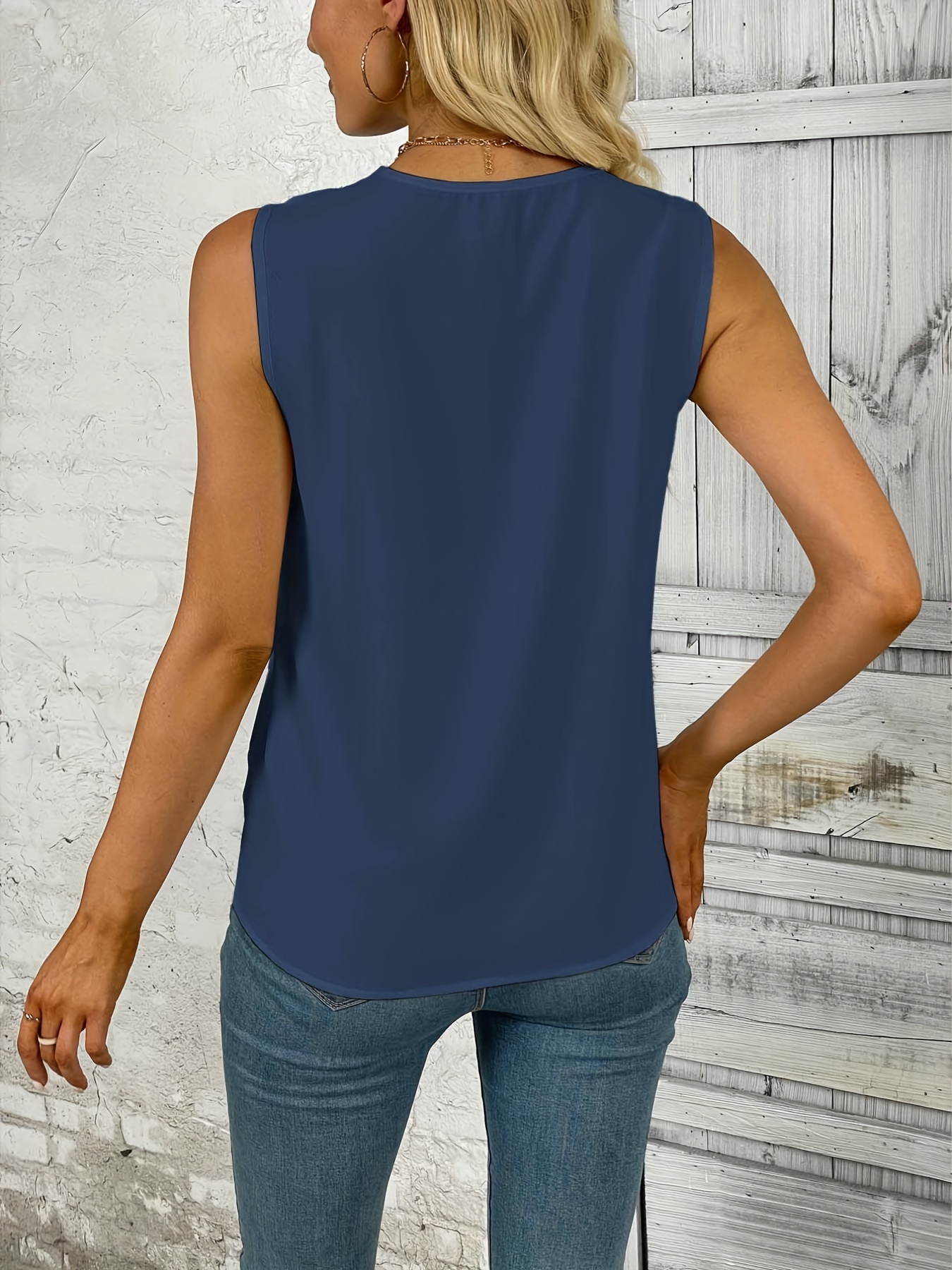 ruched v neck blouse casual sleeveless solid versatile blouse womens clothing details 20