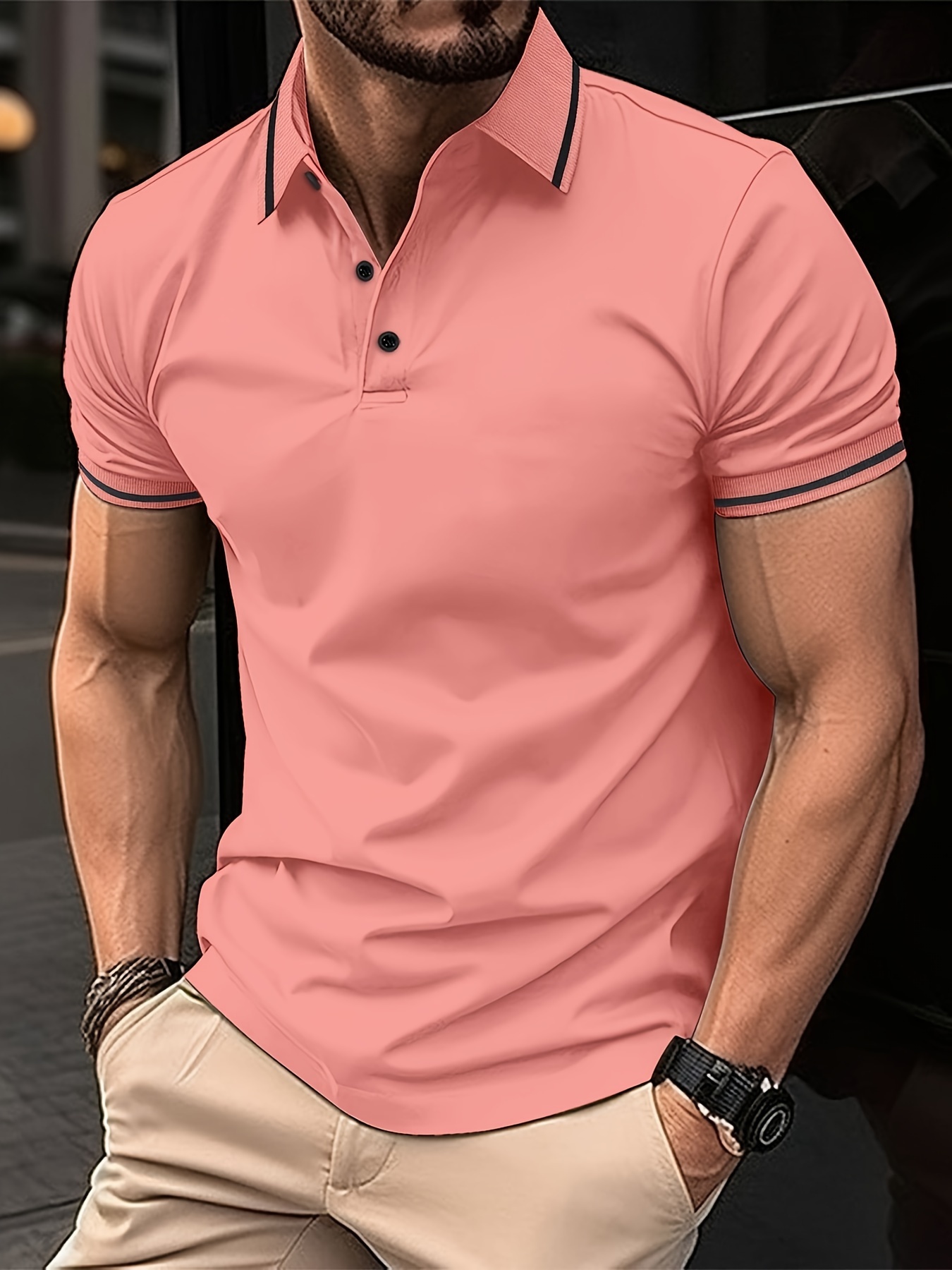 shirt, casual contrast binding mens short sleeve lapel sports shirt summer outdoor gift for men details 30