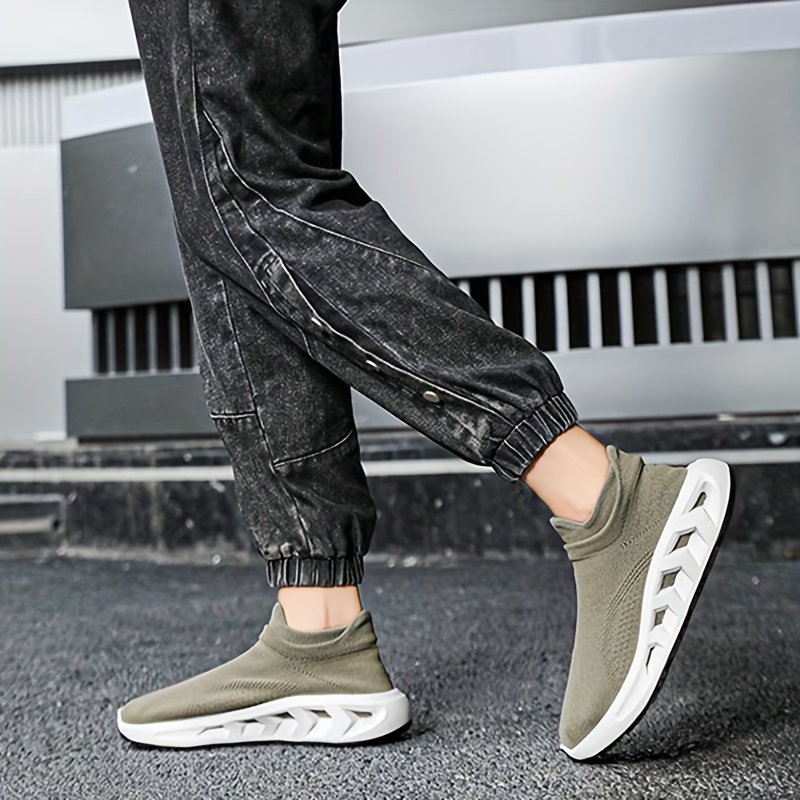 Men s Solid Color Breathable Slip On Woven Sock Shoes, Comfy Non Slip Durable Soft Sole Running Shoes, Men s Footwear details 6