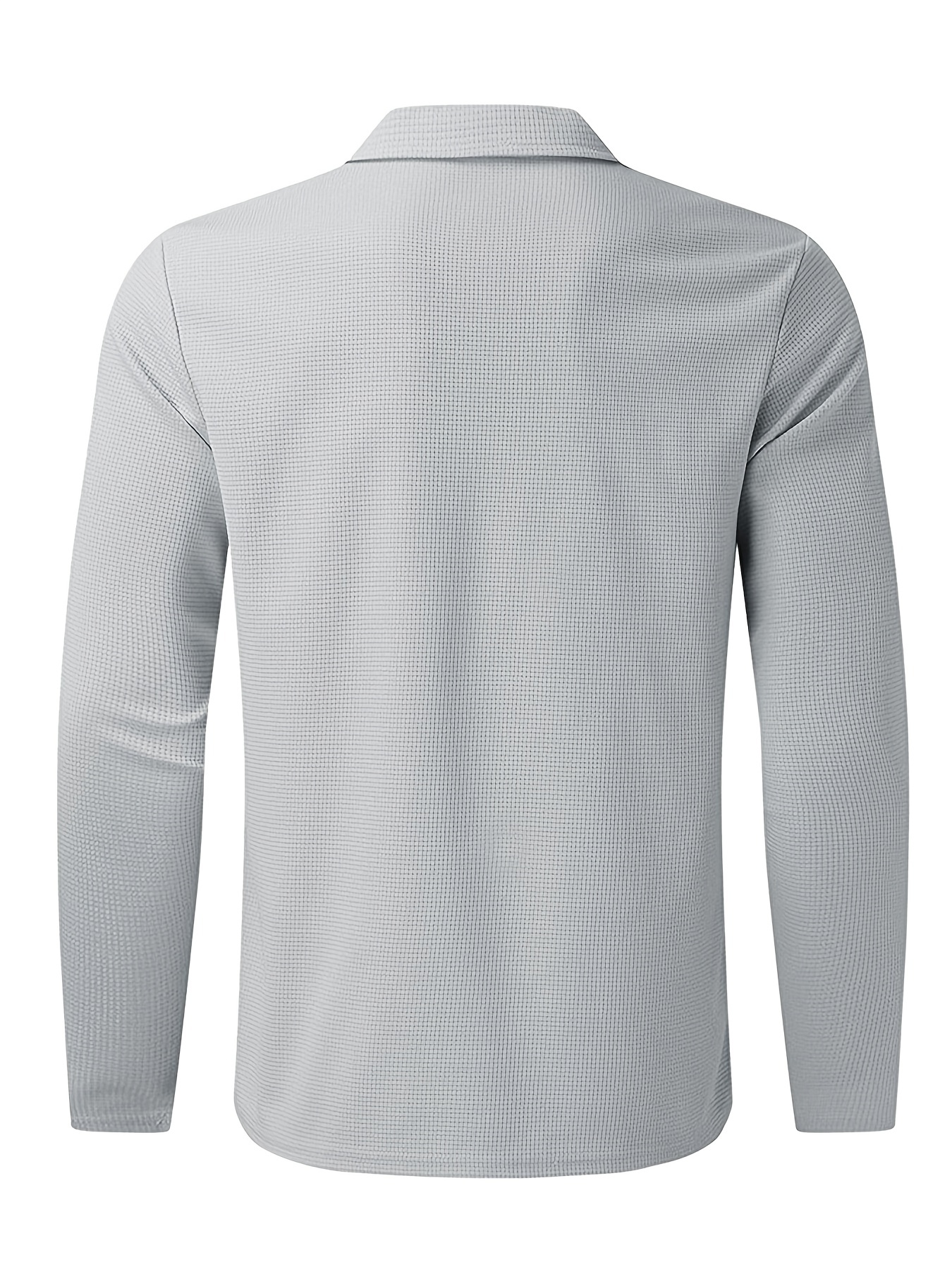 waffle print mens casual long sleeve zipper lapel shirt for spring fall details 1