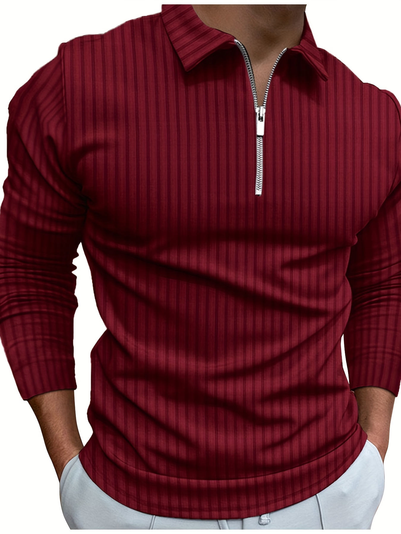 casual comfy mens long sleeve zipper lapel golf shirt male spring fall clothing details 28