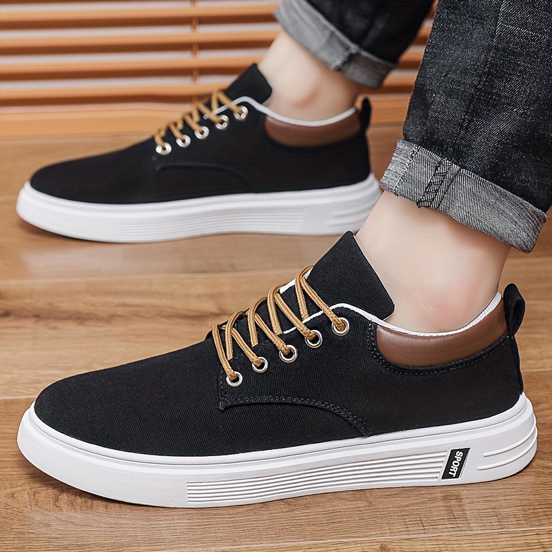 mens solid color low top skateboard shoes comfy non slip lace up breathable canvas sneakers for mens outdoor activities men s shoes temu details 0