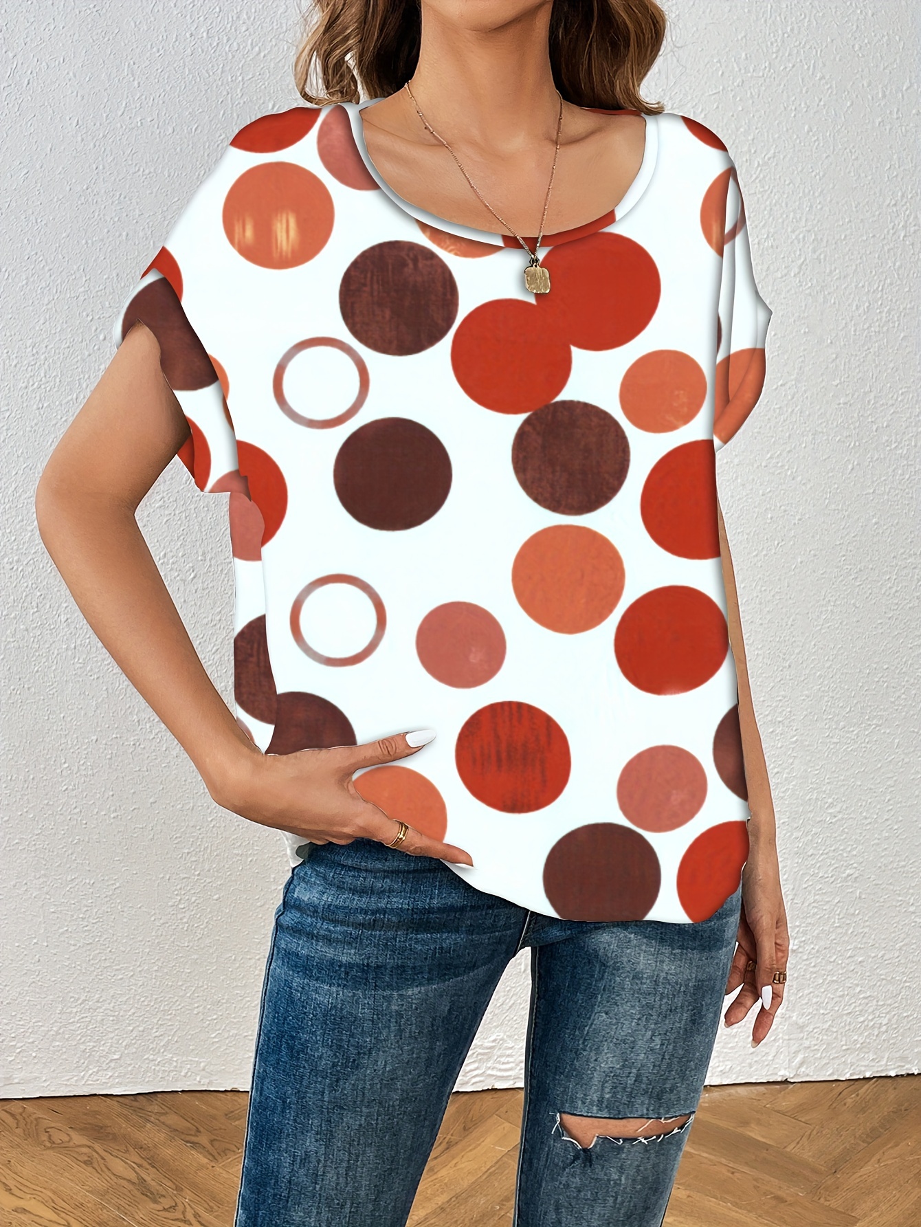 polka dot crew neck blouse casual short sleeve summer comfy blouse womens clothing details 3
