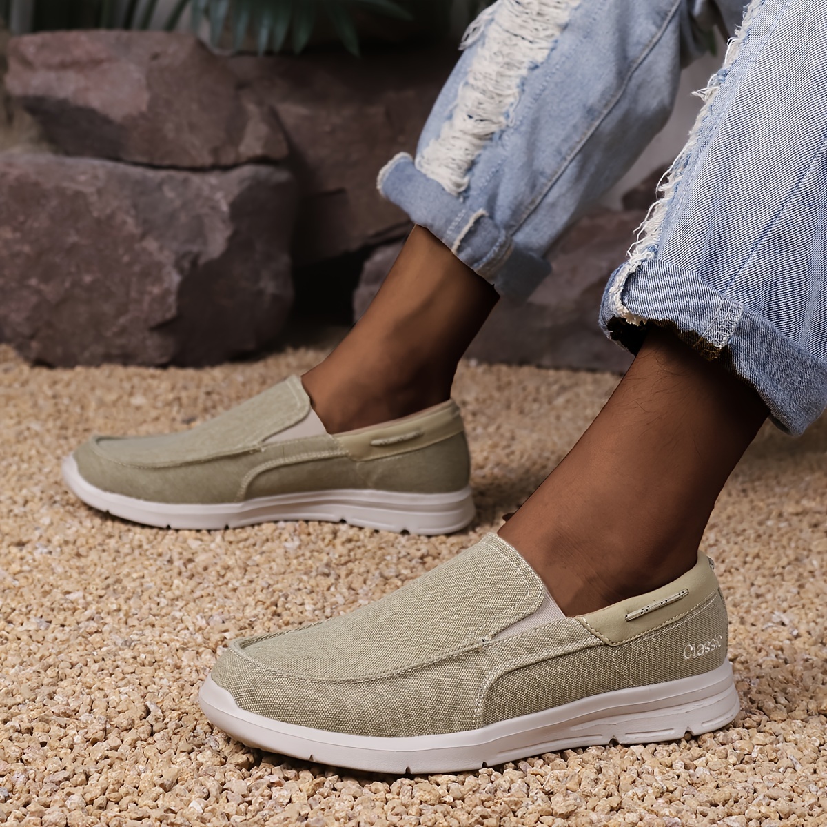 canvas walking shoes men s solid color slip eva sole comfy details 3