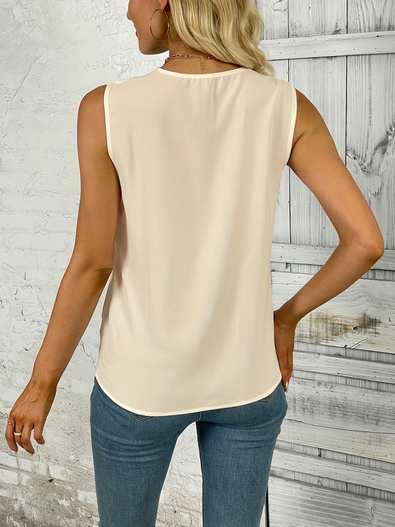 ruched v neck blouse casual sleeveless solid versatile blouse womens clothing details 7
