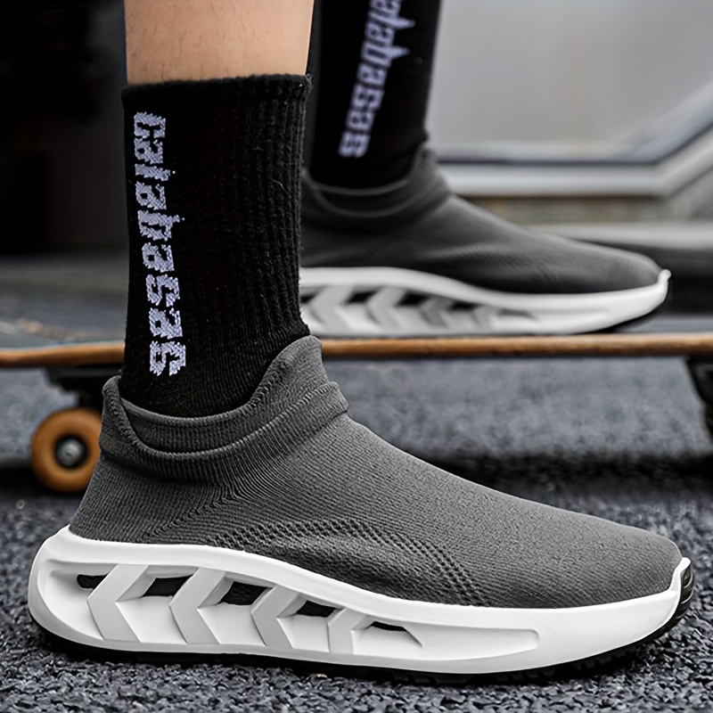 Men s Solid Color Breathable Slip On Woven Sock Shoes, Comfy Non Slip Durable Soft Sole Running Shoes, Men s Footwear details 7