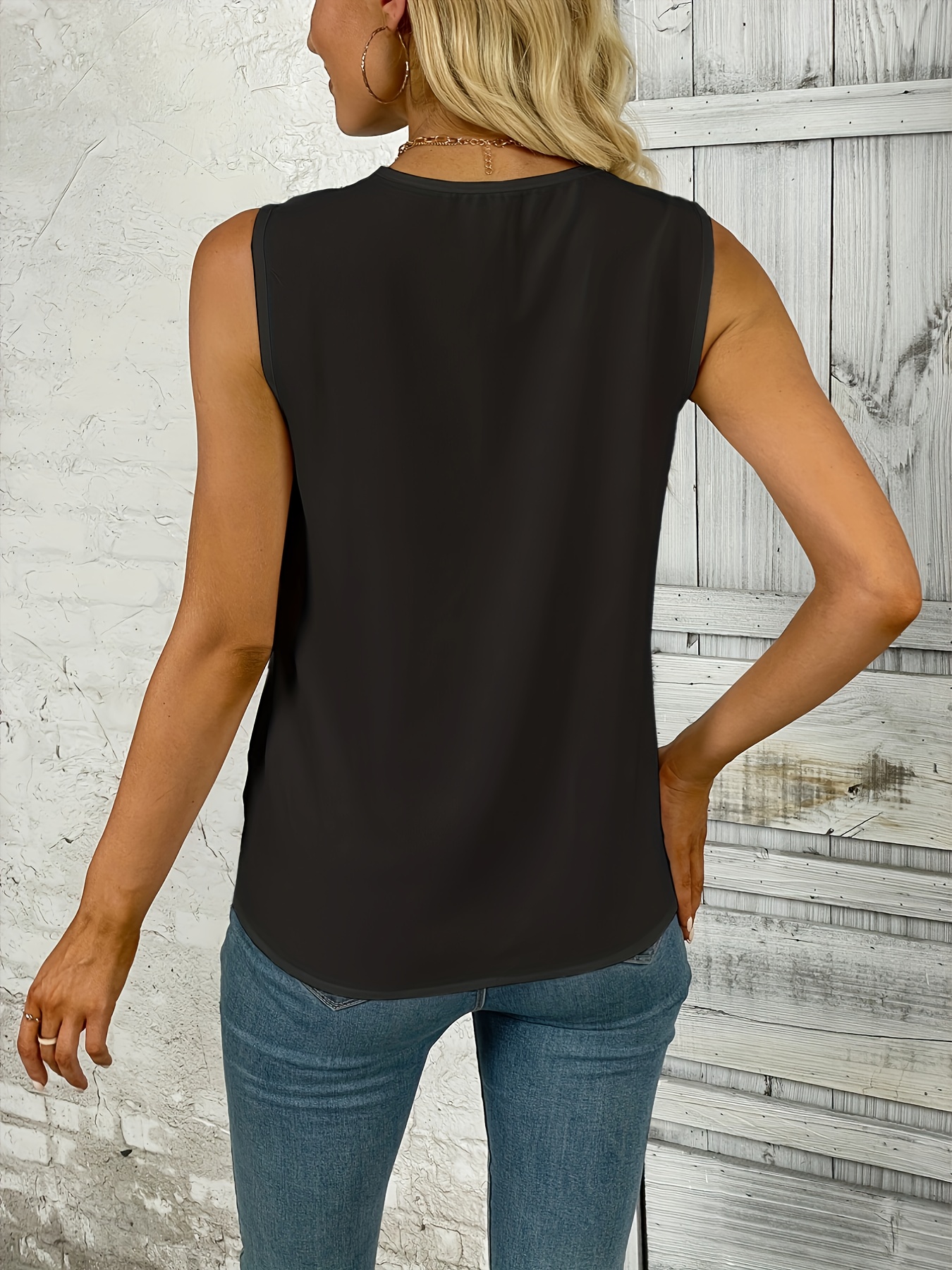 ruched v neck blouse casual sleeveless solid versatile blouse womens clothing details 26