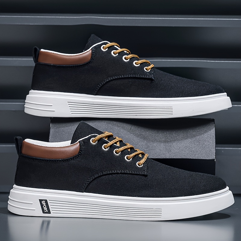 mens solid color low top skateboard shoes comfy non slip lace up breathable canvas sneakers for mens outdoor activities men s shoes temu details 6