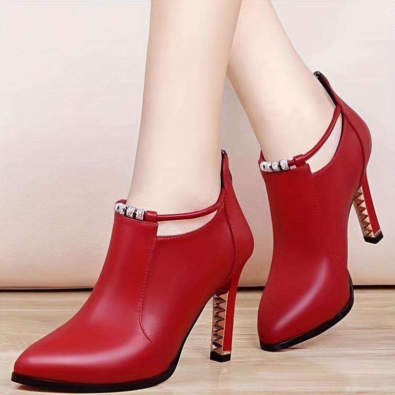 womens stiletto ankle boots fashion solid color pointed toe booties fashion back zipper high heeled boots details 1