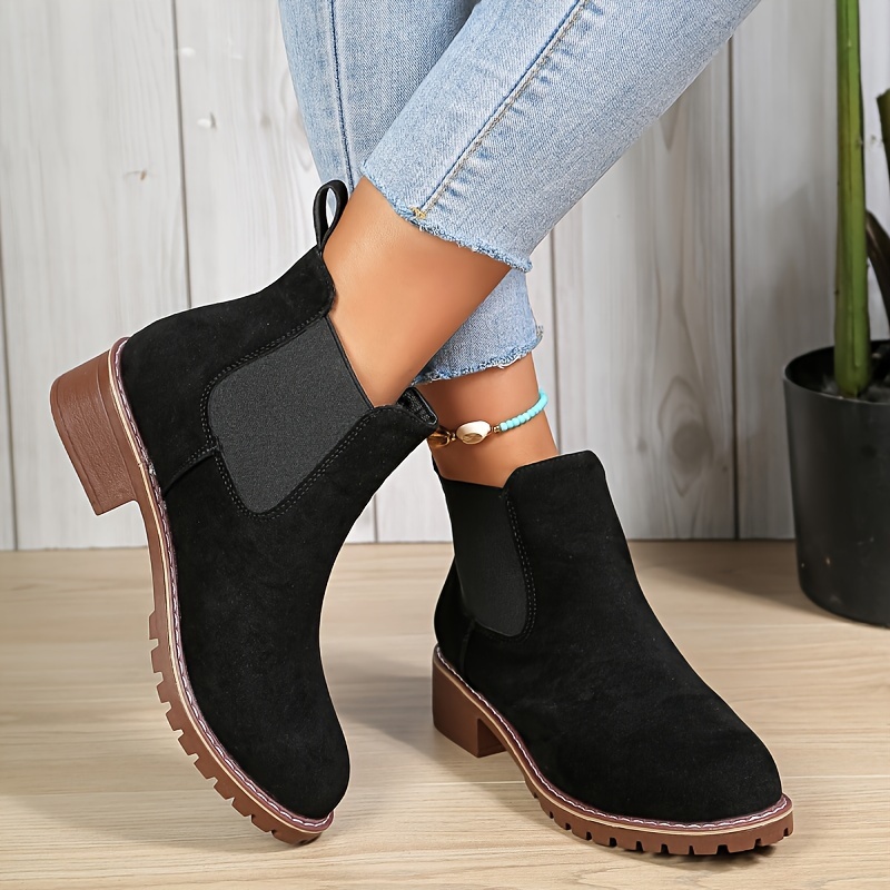 womens solid color trendy boots slip on soft sole platform ankle boots winter round toe chelsea boots details 1