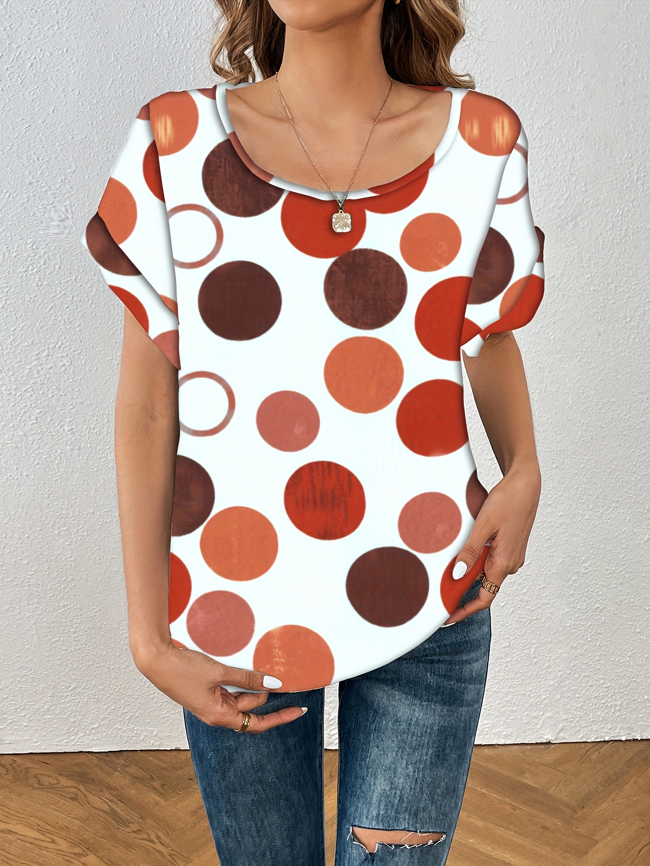 polka dot crew neck blouse casual short sleeve summer comfy blouse womens clothing details 5