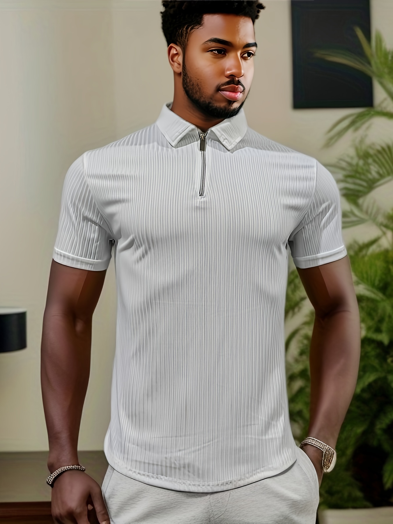 breathable regular fit ribbed golf shirt mens casual v neck t shirt short sleeve for summer mens clothing details 10