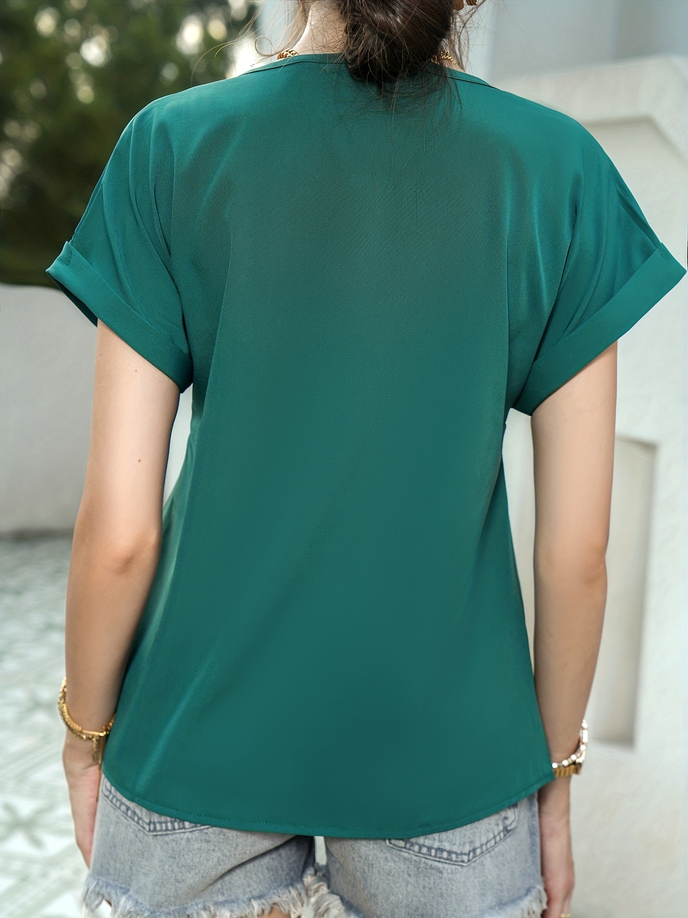 solid crew neck t shirt casual short sleeve t shirt for spring summer womens clothing details 11