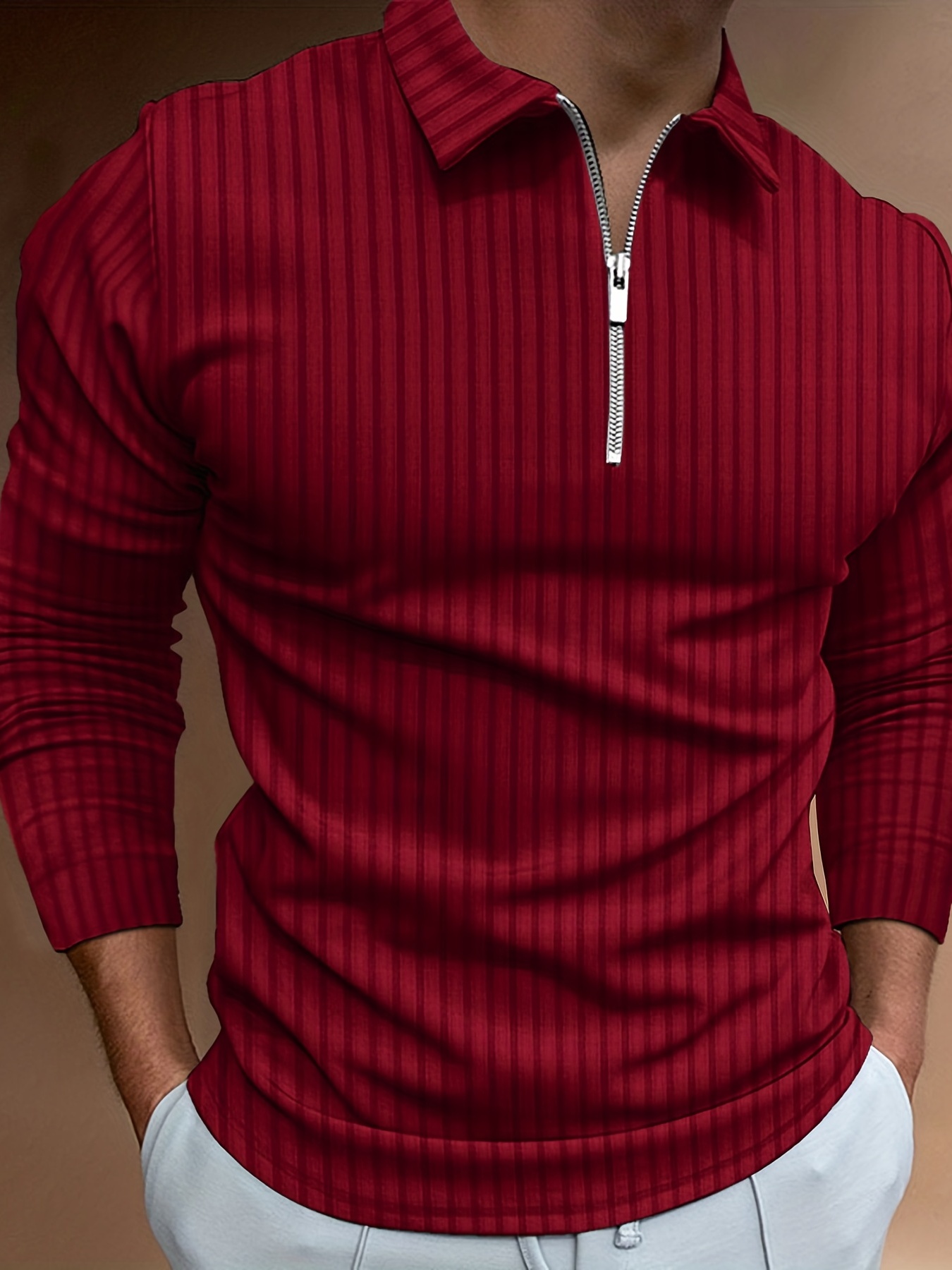 casual comfy mens long sleeve zipper lapel golf shirt male spring fall clothing details 25