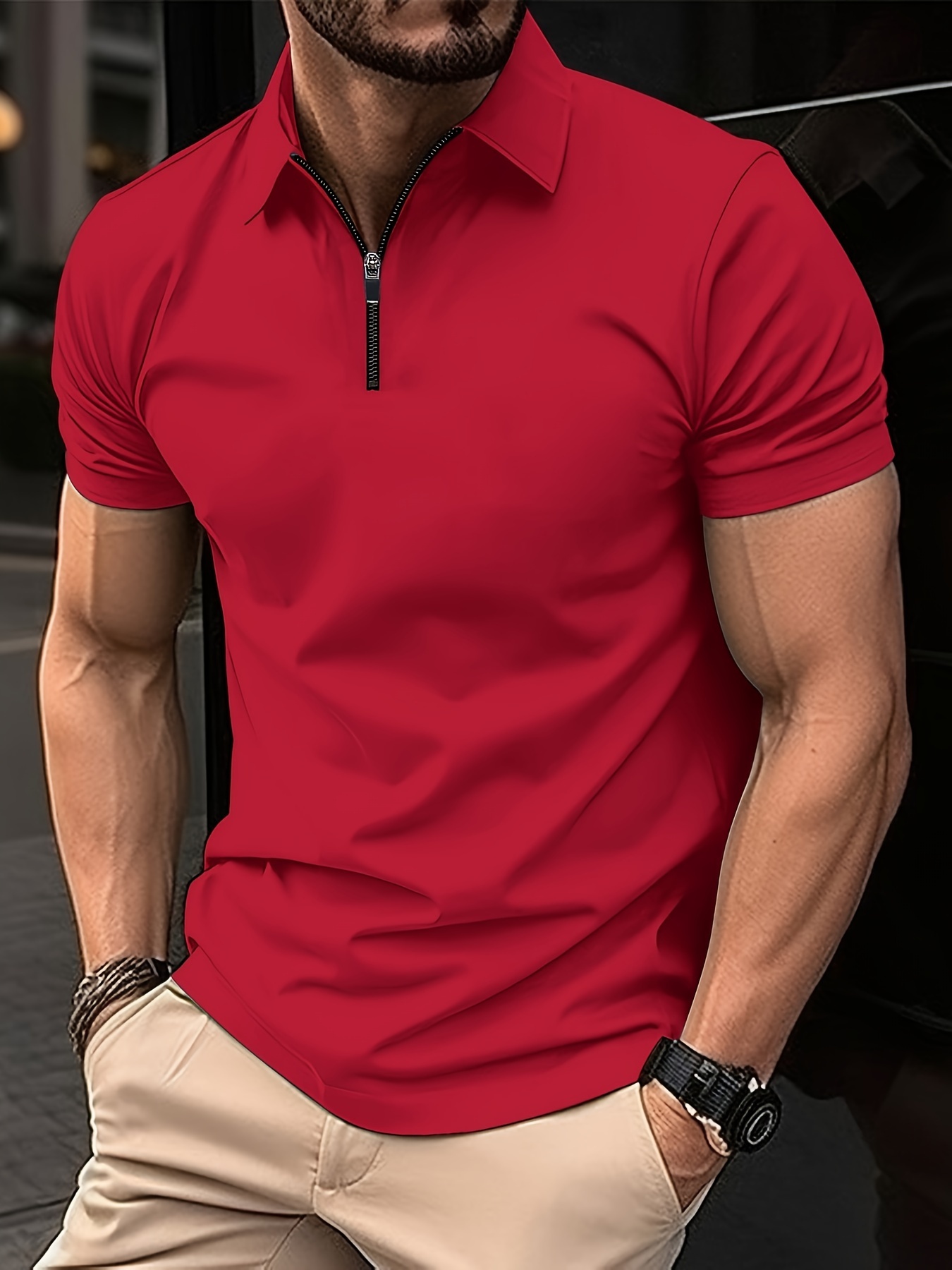 mens casual medium stretch sports short sleeve shirt details 15