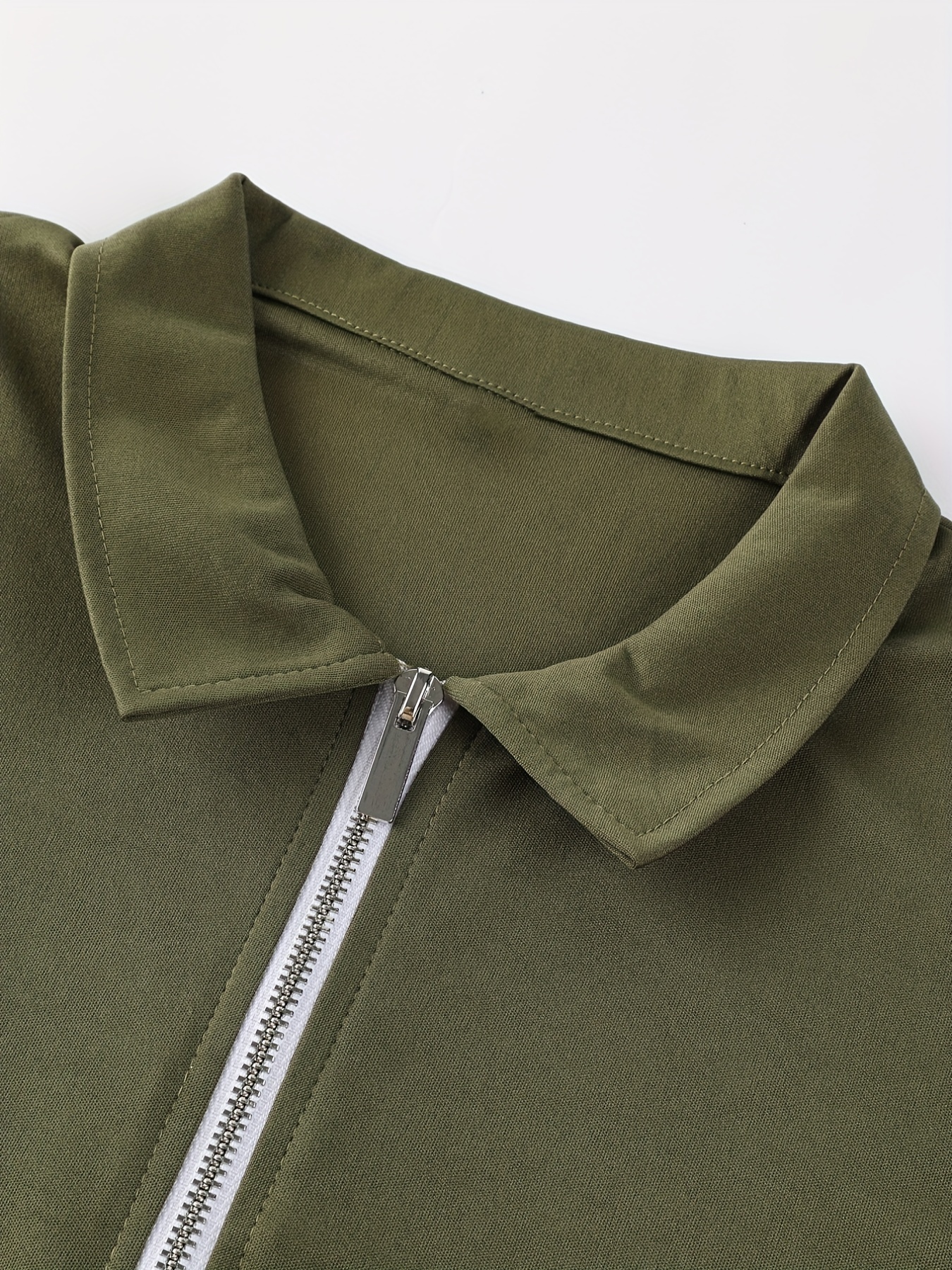 solid color mens casual short sleeves zipper shirts lapel collar tops pullovers mens clothing for summer details 17