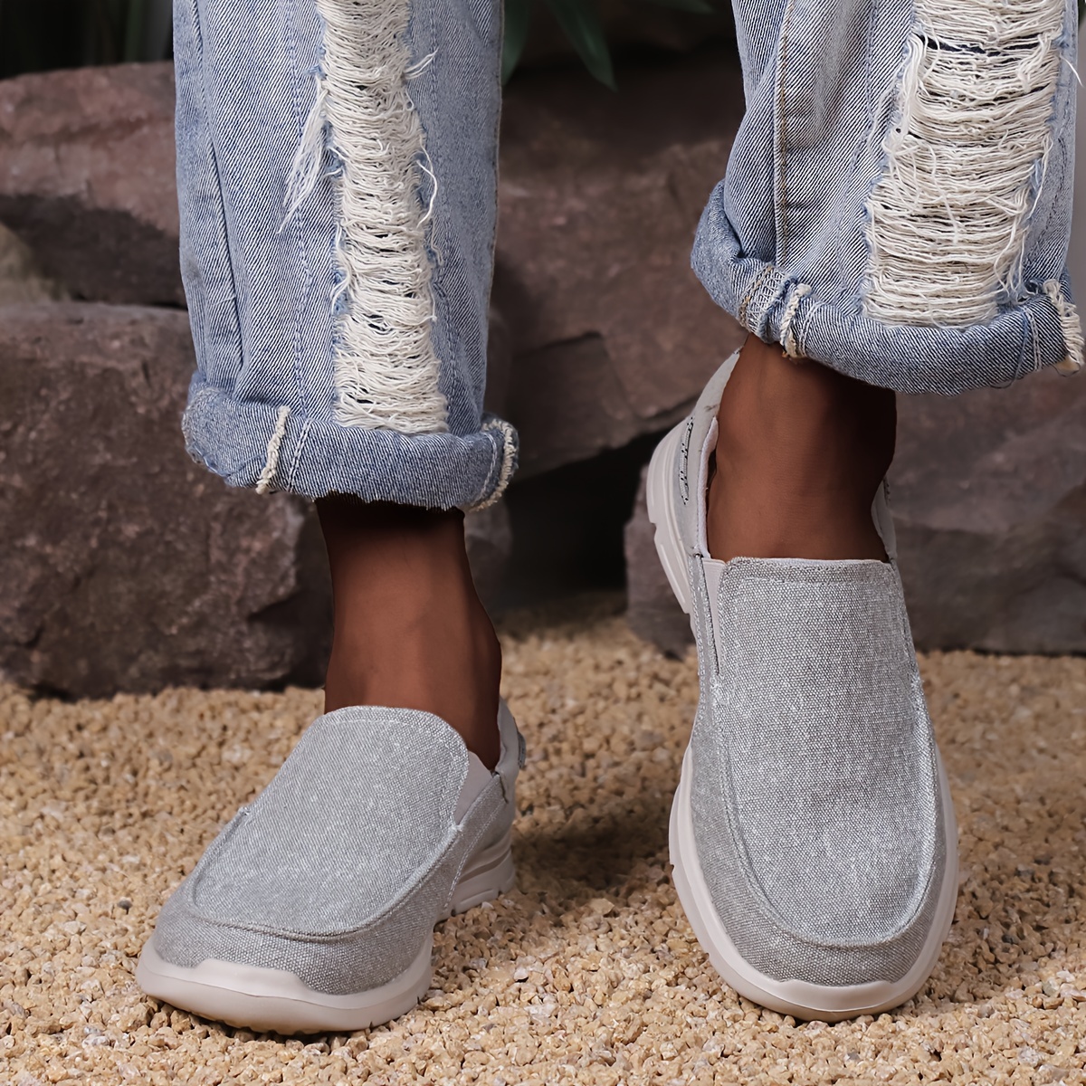 canvas walking shoes men s solid color slip eva sole comfy details 4