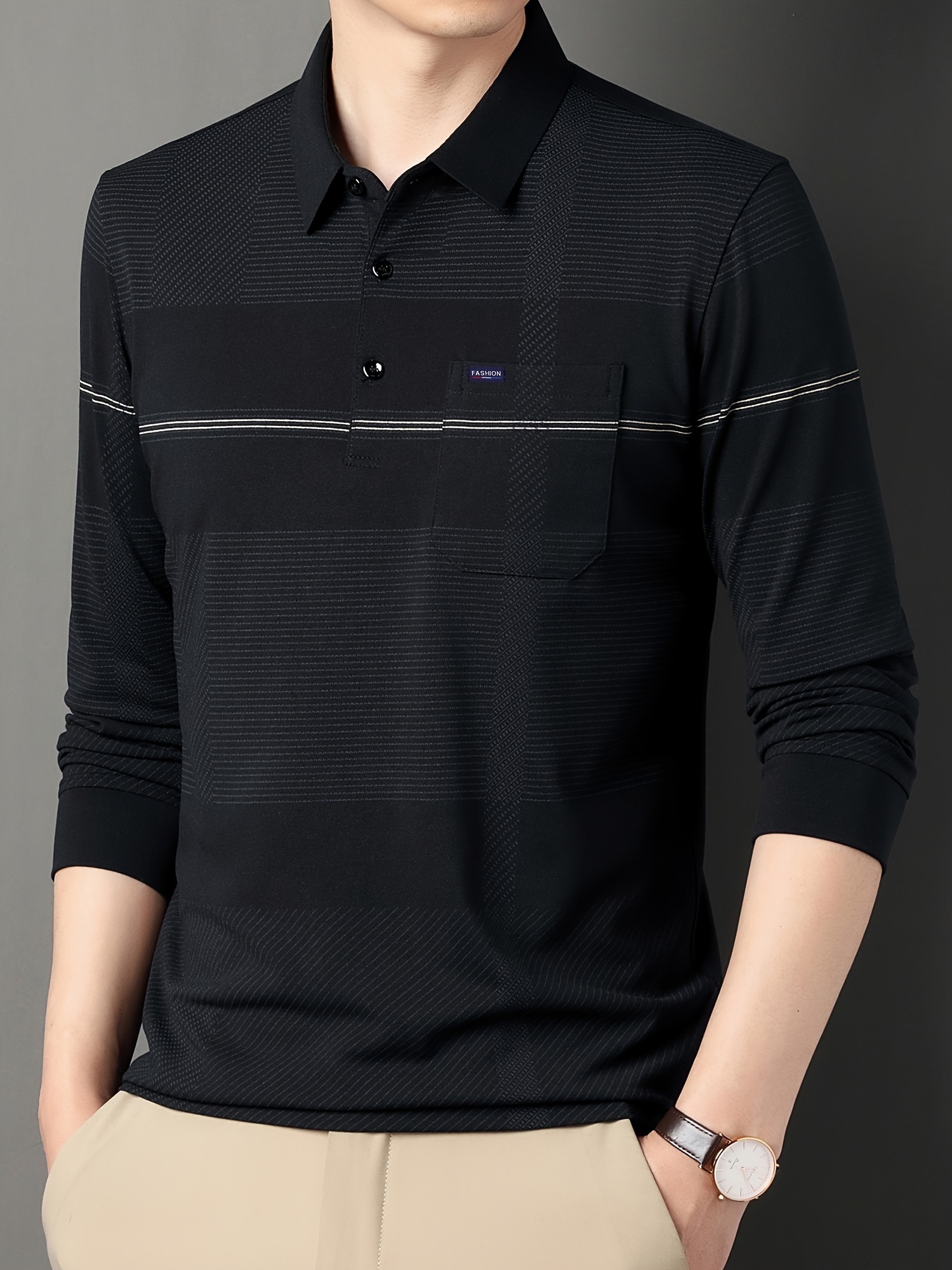 retro mature style mens comfortable long sleeve lapel shirt with chest pocket spring fall details 10