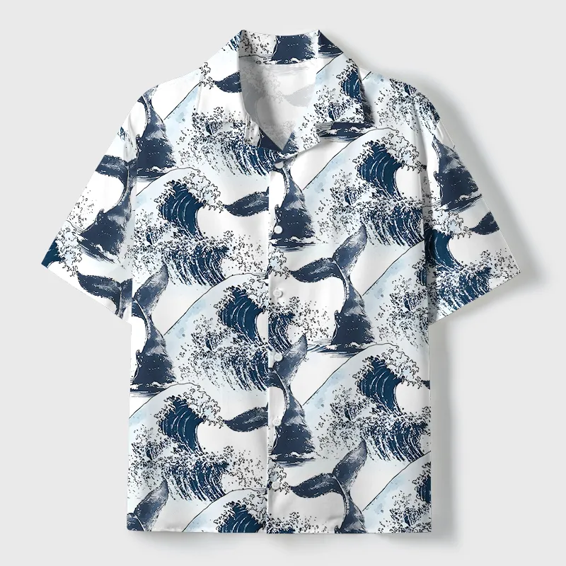 Soft High Elasticity Casual Playful Raccoon White Cuban Collar Hawaiian Shirt