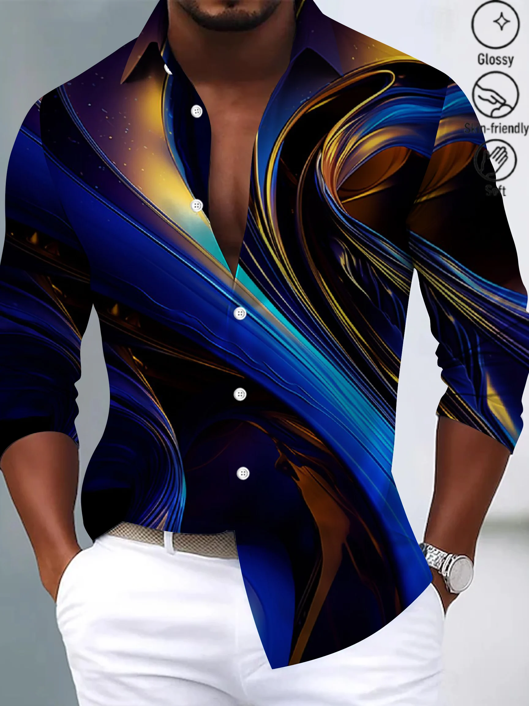 Men's Satin Luxe Long Sleeve Button Down Shirt