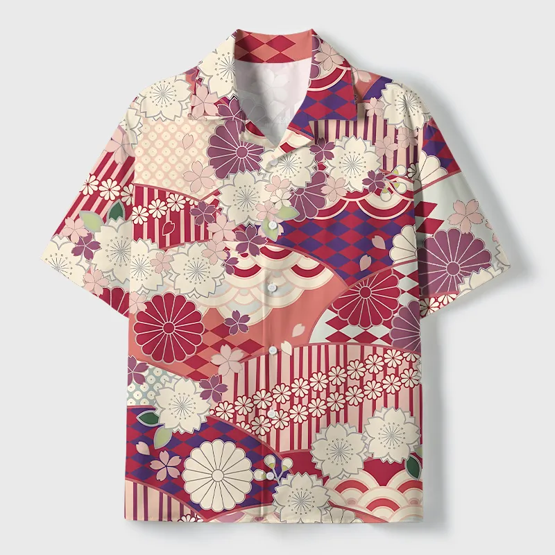 Soft High Elasticity Casual Tropical  A Floral Fusion Hawaiian Shirt
