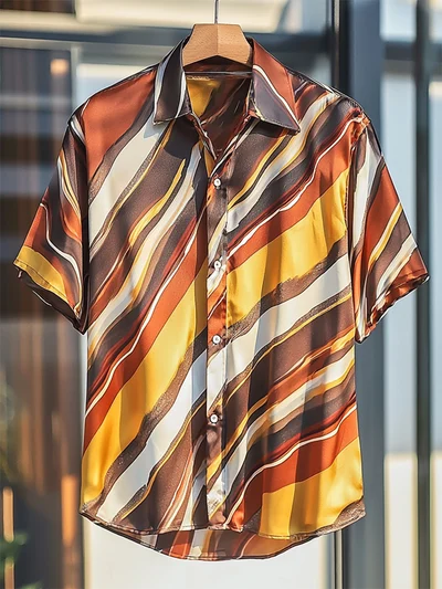 Soft High Elasticity Casual Tropical Print Short Sleeve Breathable Shirt