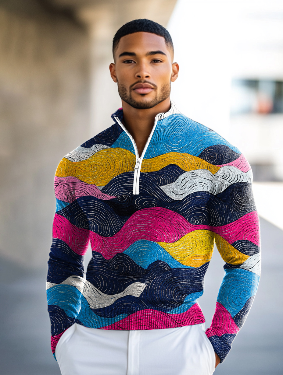 Luxe Men's Fashion Stand Collar Cardigan Sweater Knit Jacket