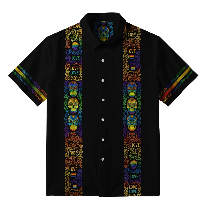 Soft High Elasticity Casual Tropical  Neon Skull Pride Never Dies Hawaiian Shirt