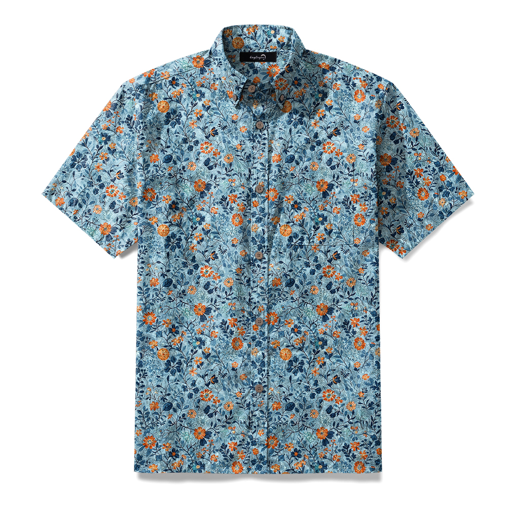 100% Cotton Soft High Elasticity Casual Tropical Print Short Sleeve Breathable Shirt
