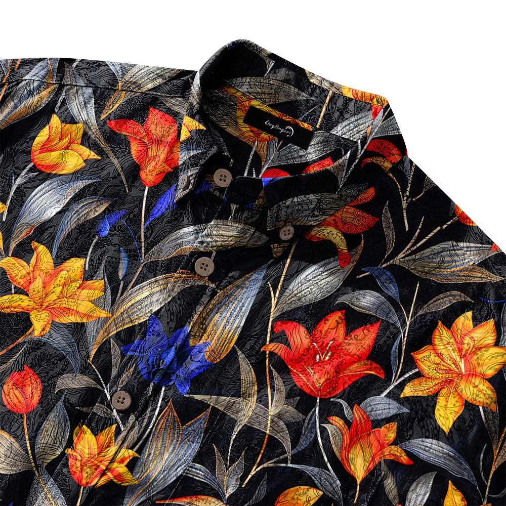 100% Cotton High elasticity Casual Tropical print Men's Holiday Breathable Hawaiian Shirt