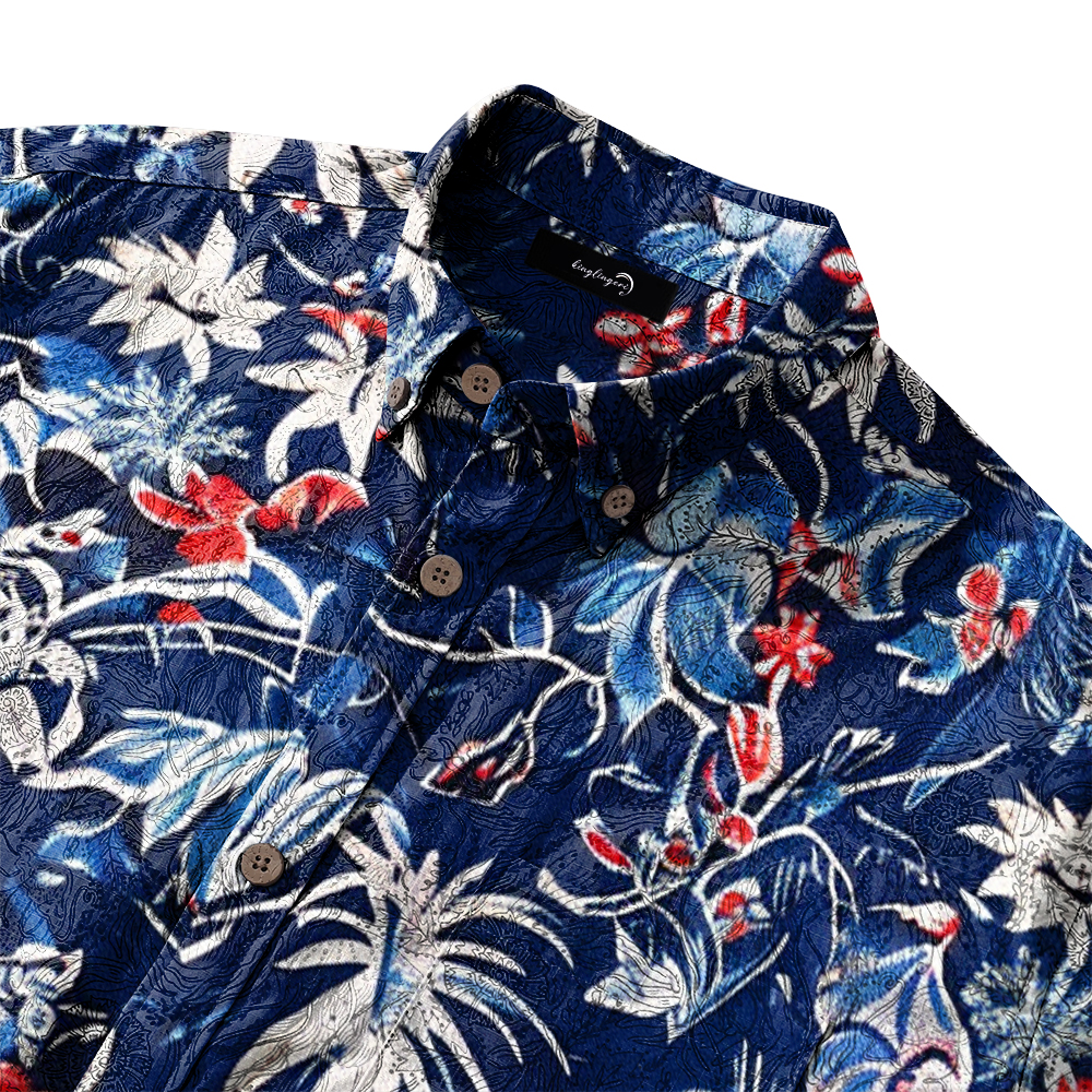100% Cotton High elasticity Casual Tropical print Men's Holiday Breathable Hawaiian Shirt