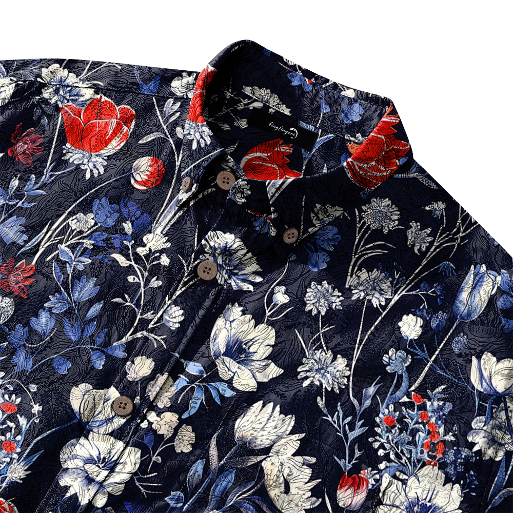 100% Cotton High elasticity Casual Tropical print Men's Holiday Breathable Hawaiian Shirt