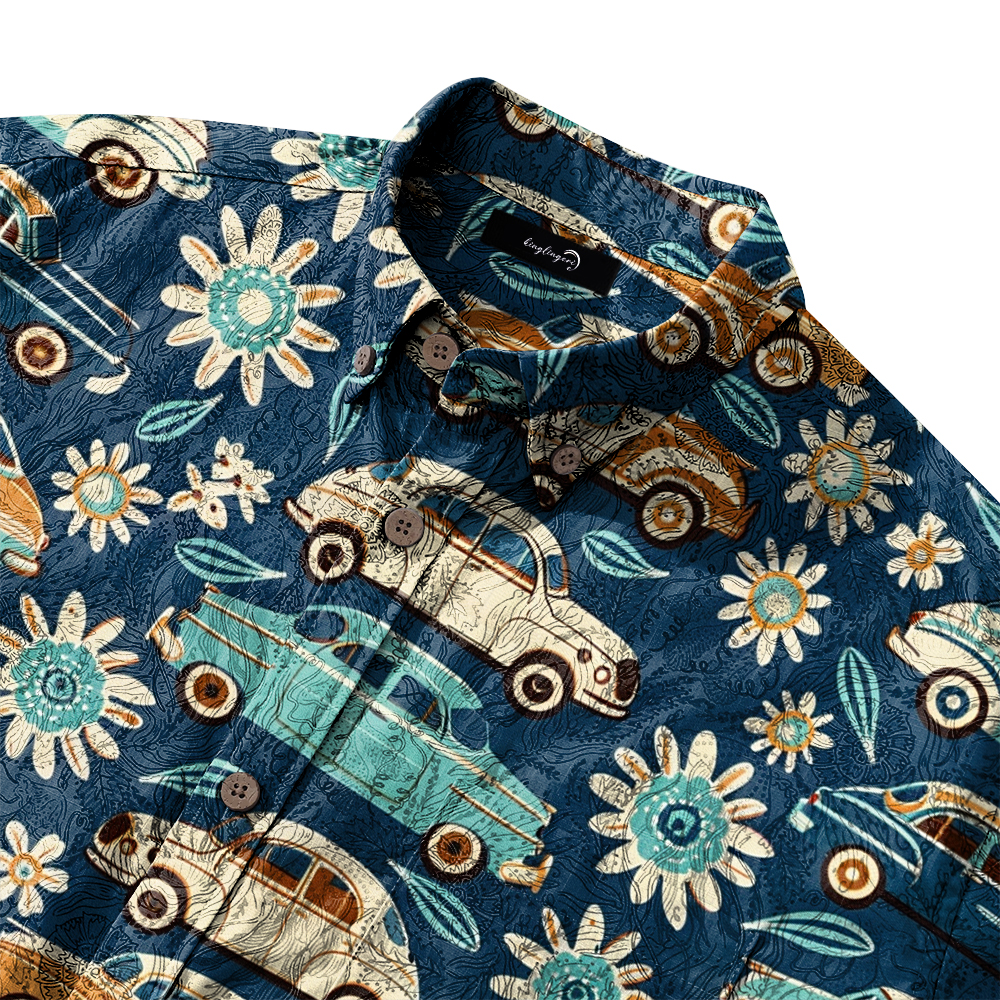 100% Cotton High elasticity Casual Tropical print Men's Holiday Breathable Hawaiian Shirt