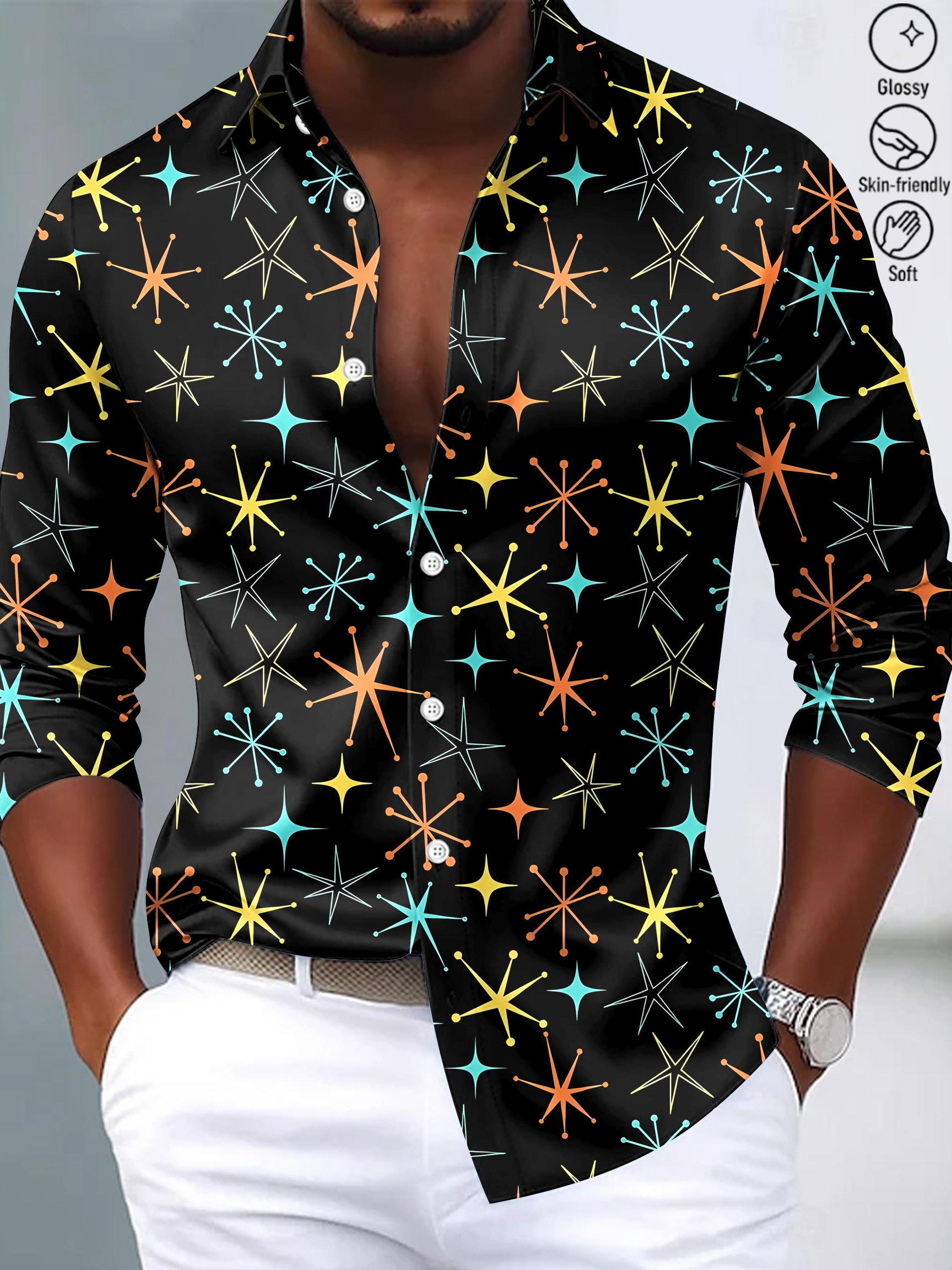 Men's Satin Luxe Long Sleeve Button Down Shirt