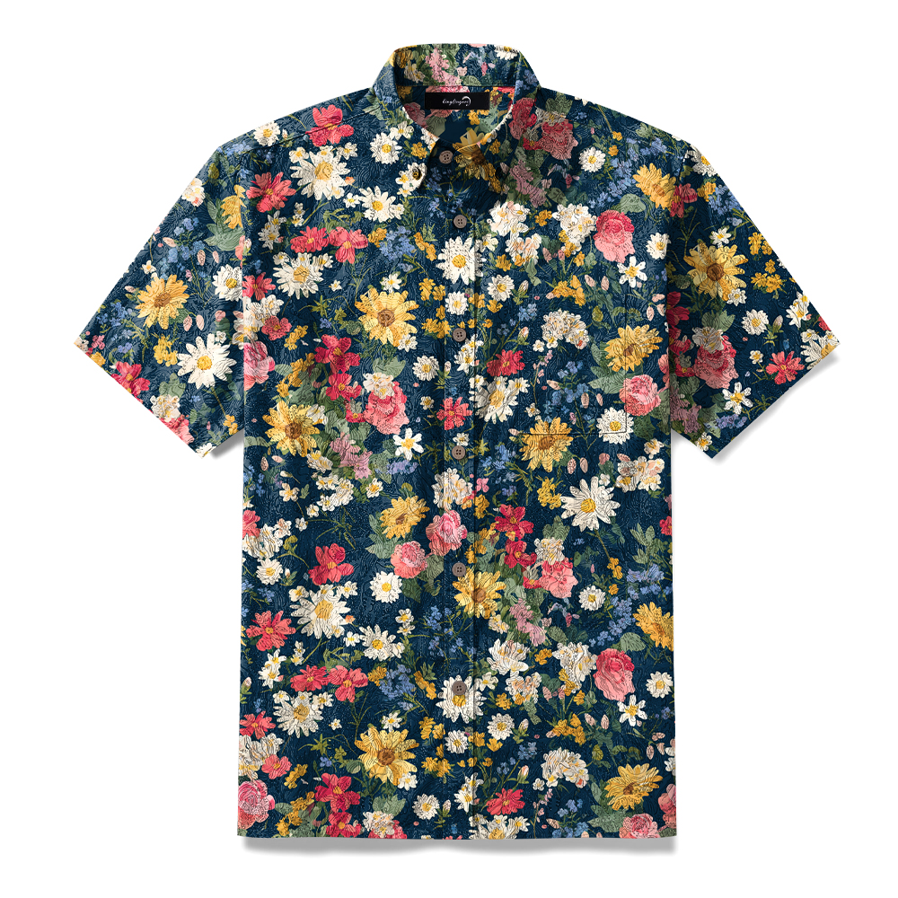 100% Cotton Soft High Elasticity Casual Tropical Print Short Sleeve Breathable Shirt