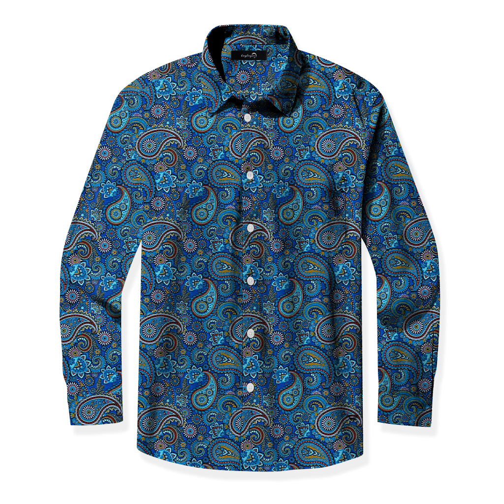 Men's Mid Cotton Button-down Aloha Shirt fashion printed pattern long-sleeved Shirt