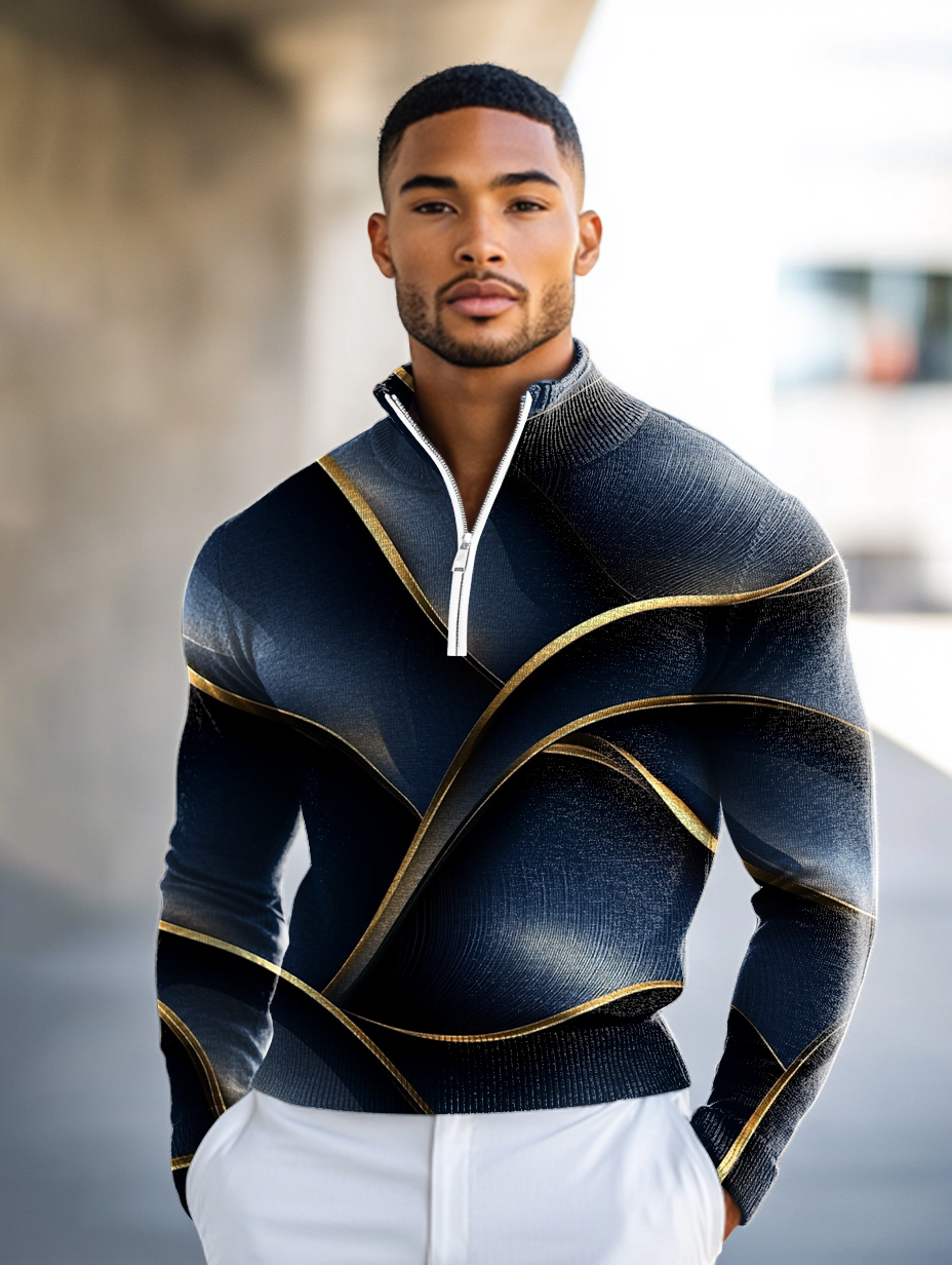 Luxe Men's Fashion Stand Collar Cardigan Sweater Knit Jacket