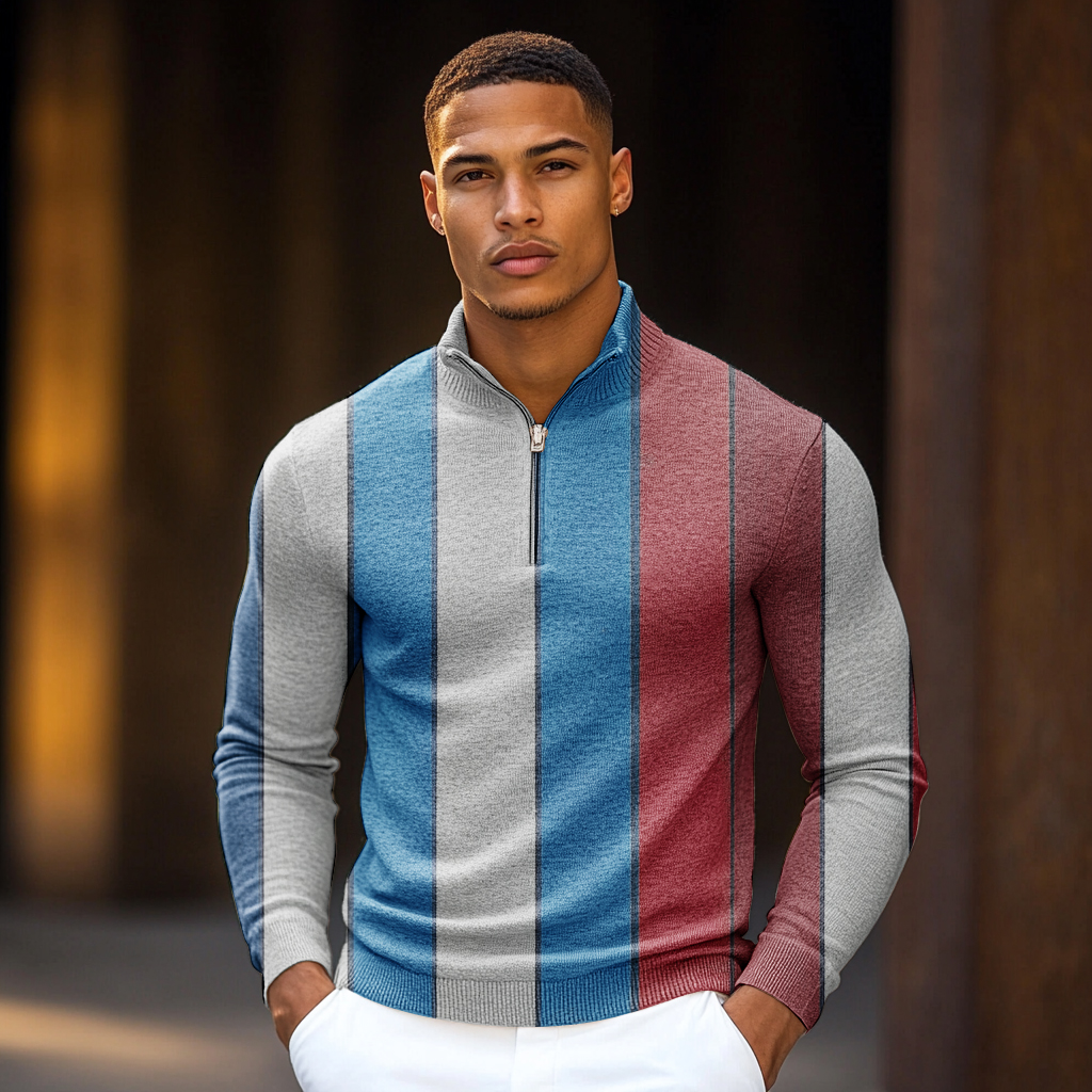 Luxe Men's Fashion Stand Collar Cardigan Sweater Knit Jacket