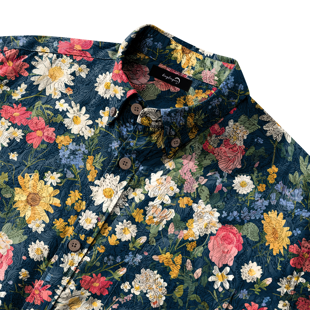 100% Cotton Soft High Elasticity Casual Tropical Print Short Sleeve Breathable Shirt