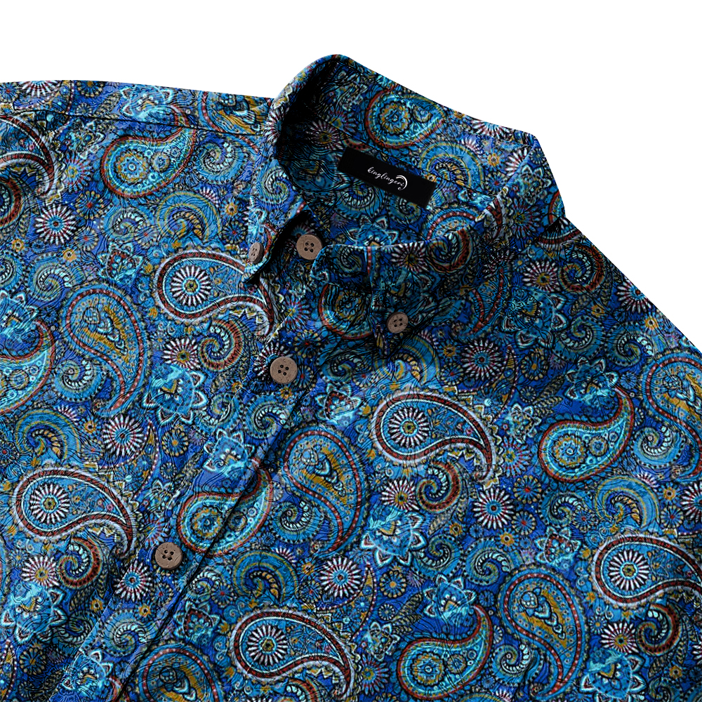 Men's Mid Cotton Button-down Aloha Shirt fashion printed pattern long-sleeved Shirt