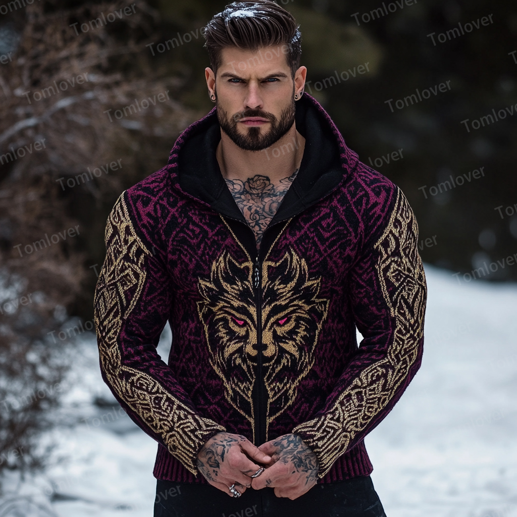 Men's Viking Wolf Inspired Celtic Chunky Hooded Sweater