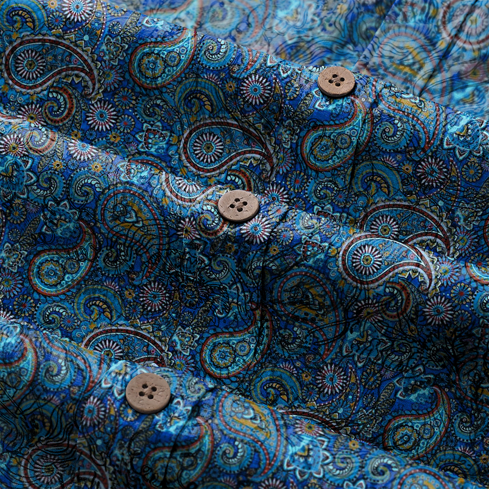 Men's Mid Cotton Button-down Aloha Shirt fashion printed pattern long-sleeved Shirt