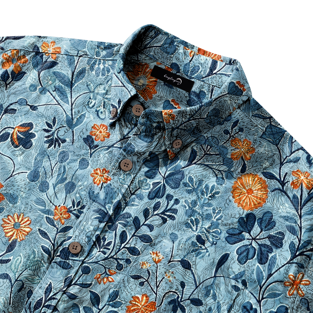 100% Cotton Soft High Elasticity Casual Tropical Print Short Sleeve Breathable Shirt