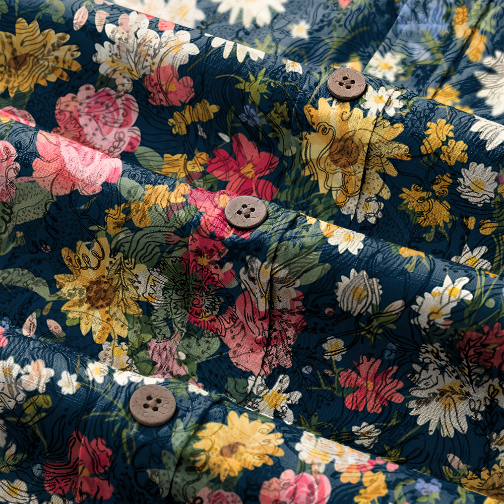 100% Cotton Soft High Elasticity Casual Tropical Print Short Sleeve Breathable Shirt