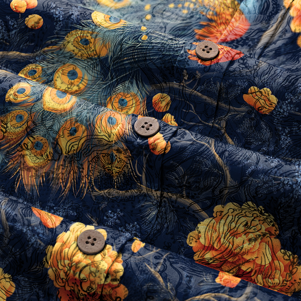 Men's Mid Cotton Button-down Aloha Shirt fashion printed pattern long-sleeved Shirt