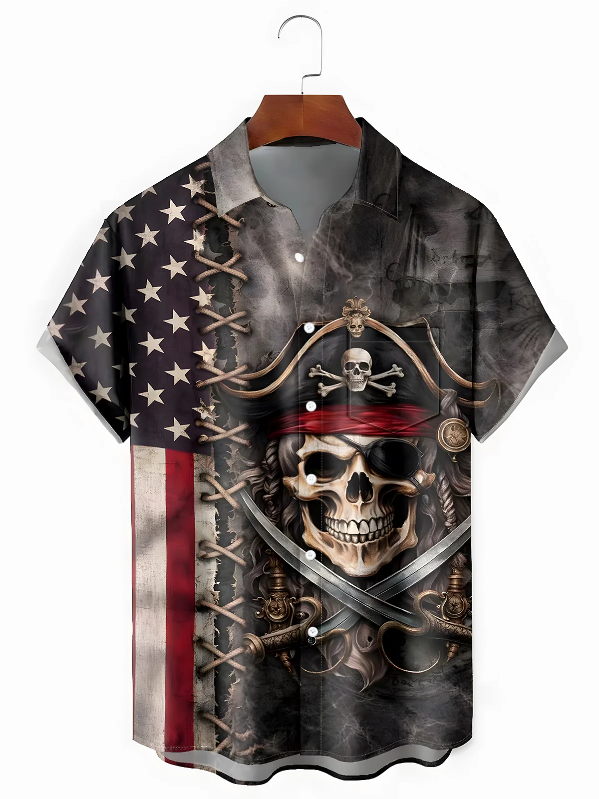 Soft High Elasticity Casual Regular Independence Day American Flag  Hawaiian Shirt