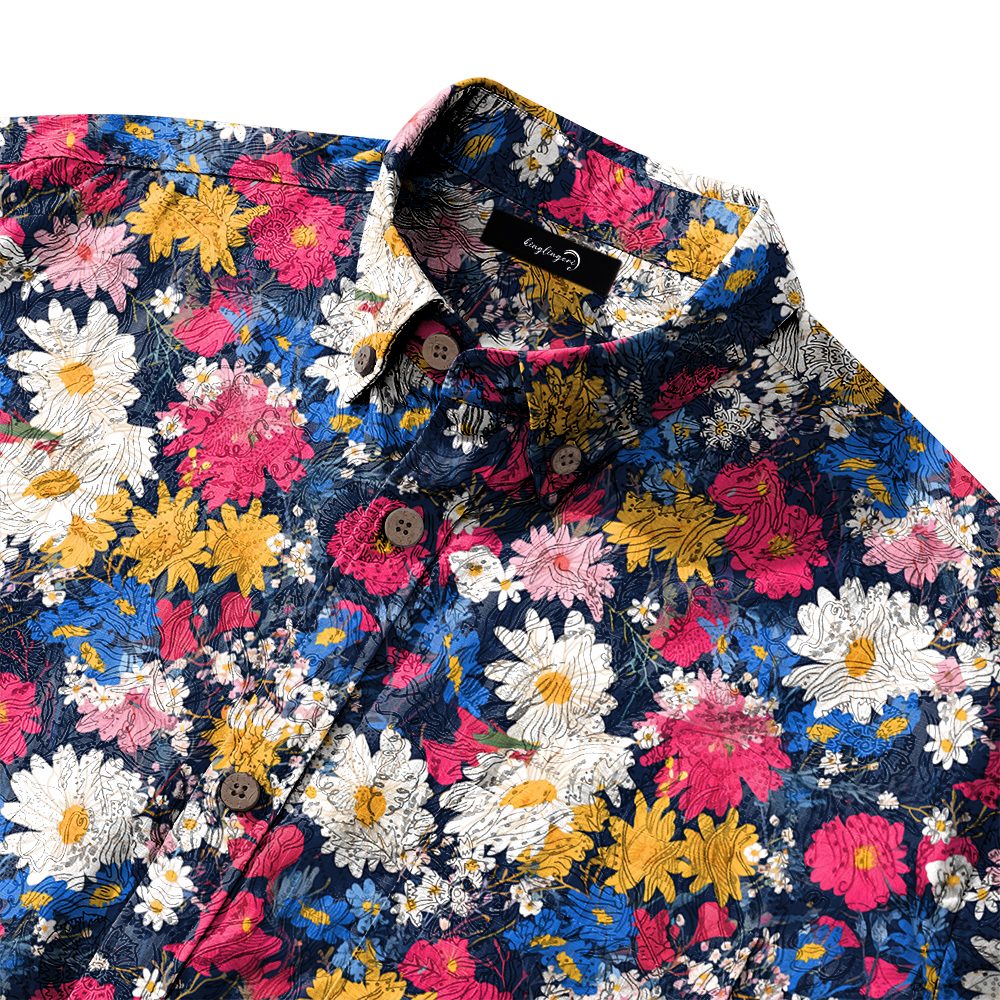 100% Cotton Soft High Elasticity Casual Tropical Print Short Sleeve Breathable Shirt